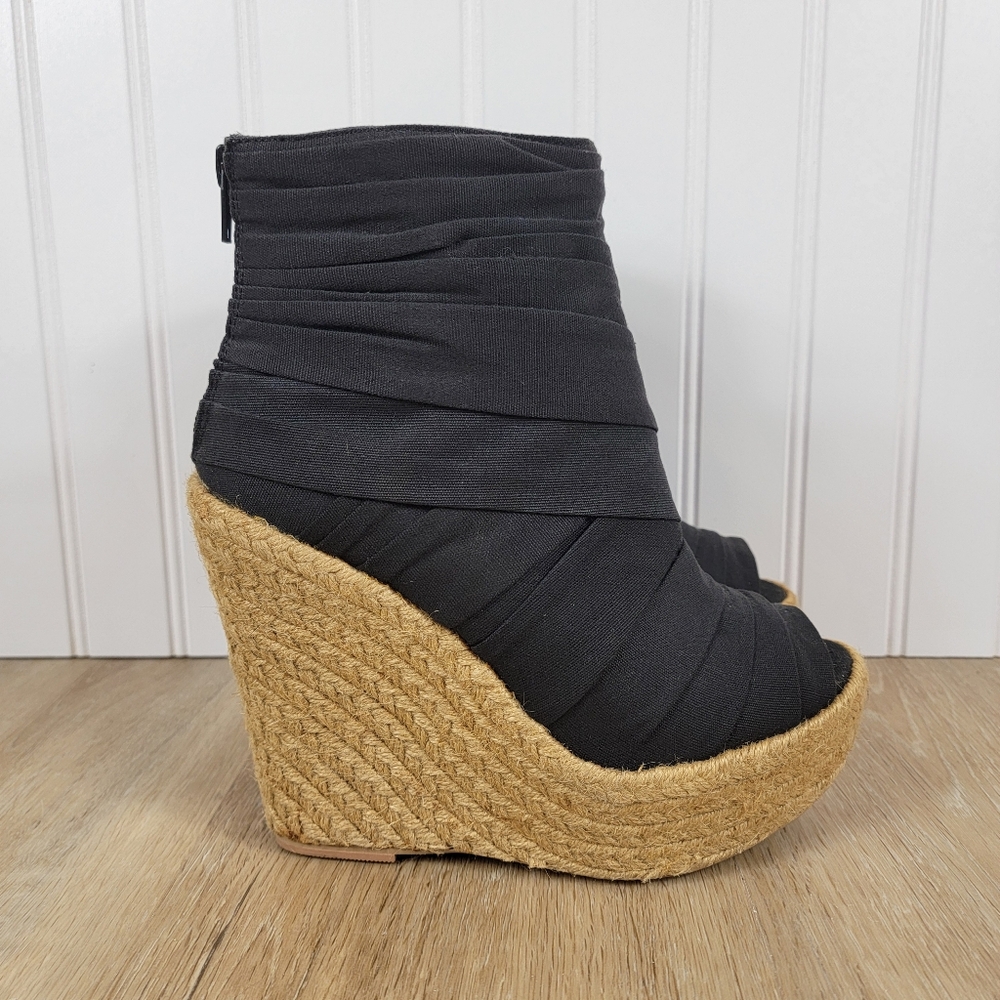 Office London Black Wedge Espadrille Open Toe Ankle Boots